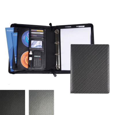 Picture of CARBON FIBRE TEXTURED PU DELUXE ZIP RING BINDER with Calculator