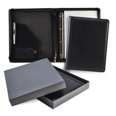 Picture of ASCOT HIDE LEATHER ZIP RING BINDER in Black.