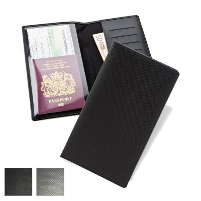 Picture of CARBON FIBRE TEXTURED PU TRAVEL WALLET with One Clear Transparent & One Solid Pocket