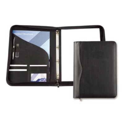 Picture of HOUGHTON PU A4 ZIP RING BINDER in Black with Stitching Detail to Spine