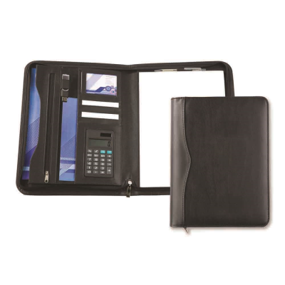 Picture of BLACK HOUGHTON A4 DELUXE ZIP FOLDER with Calculator