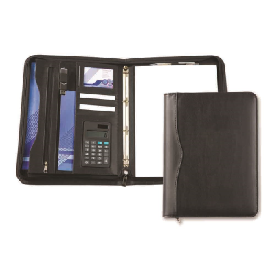 Picture of BLACK HOUGHTON A4 DELUXE ZIP RING BINDER with Calculator.