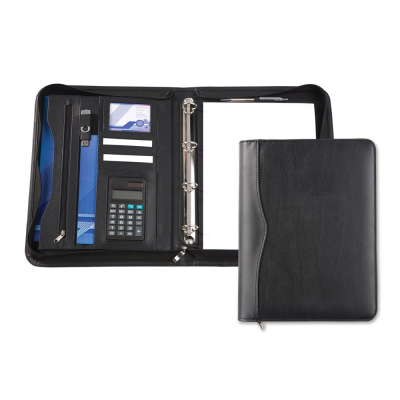Picture of BLACK HOUGHTON A4 DELUXE ZIP RING BINDER AND CALCULATOR