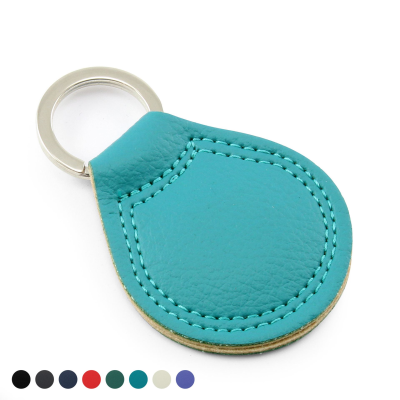 Picture of LARGE E LEATHER TEAR DROP KEYRING FOB in 8 Colours