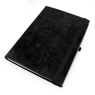 Picture of COLOUR KENSINGTON DISTRESSED LEATHER A4 CASEBOUND NOTE BOOK with Elastic Strap & Pen-Loop