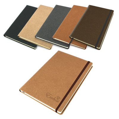 Picture of PALMA NATURAL BONDED LEATHER A5 CASEBOUND NOTE BOOK with Elastic Strap in 5 Colours