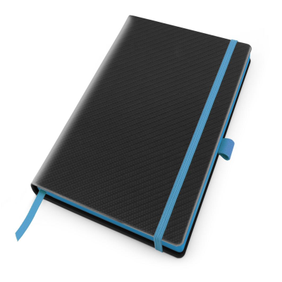 Picture of CARBON FIBRE TEXTURED A5 CASEBOUND NOTE BOOK with Elastic Strap & Pen-Loop