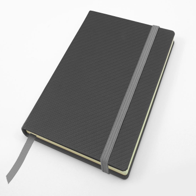 Picture of CARBON FIBRE TEXTURED POCKET CASEBOUND NOTE BOOK with Elastic Strap