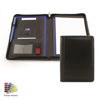 Picture of PANTONE MATCHED SANDRINGHAM LEATHER ZIP A5 CONFERENCE FOLDER