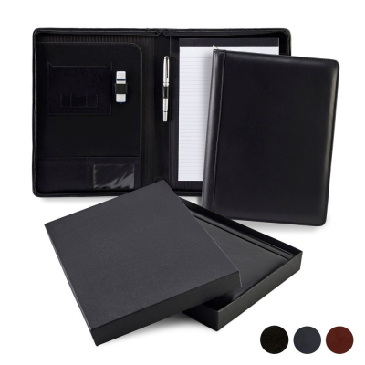 Picture of TRIM SANDRINGHAM NAPPA LEATHER COLOURS ZIP A4 CONFERENCE PAD HOLDER.