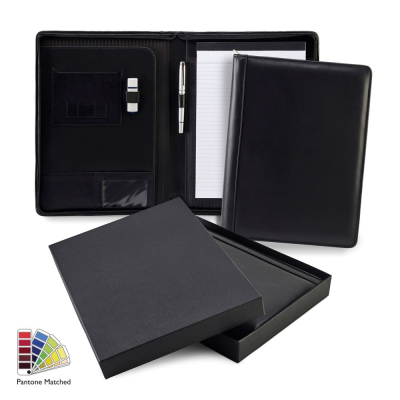 Picture of PANTONE MATCHED SANDRINGHAM LEATHER ZIP A4 CONFERENCE PAD HOLDER.