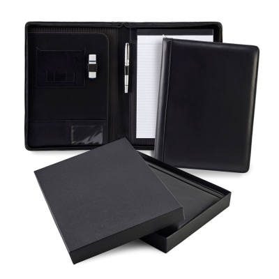 Picture of SANDRINGHAM NAPPA LEATHER ZIP CONFERENCE FOLDER in Black.