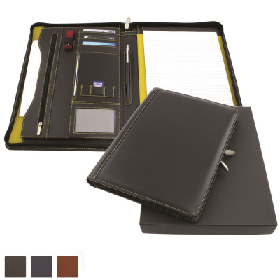 Picture of TRIM SANDRINGHAM NAPPA LEATHER COLOURS DELUXE ZIP A4 CONFERENCE PAD HOLDER