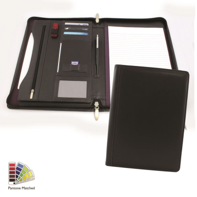 Picture of PANTONE MATCHED SANDRINGHAM LEATHER DELUXE ZIP A4 CONFERENCE PAD HOLDER