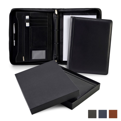Picture of TRIM SANDRINGHAM NAPPA LEATHER COLOURS DELUXE A4 ZIP RING BINDER