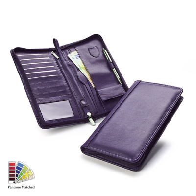 Picture of PANTONE MATCHED SANDRINGHAM LEATHER DELUXE ZIP TRAVEL WALLET