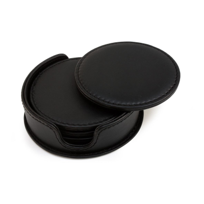 Picture of SANDRINGHAM ROUND COASTER SET in Soft Black Nappa Leather