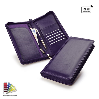 Picture of PANTONE MATCHED SANDRINGHAM LEATHER ZIP TRAVEL WALLET with Rfid Protection