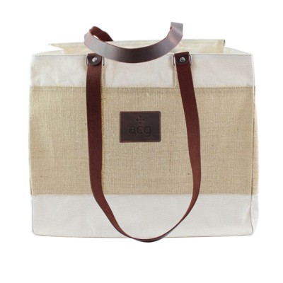 Picture of DELUXE JUTE & COTTON TOTE with Diesel Leather Long Handles & Trim.