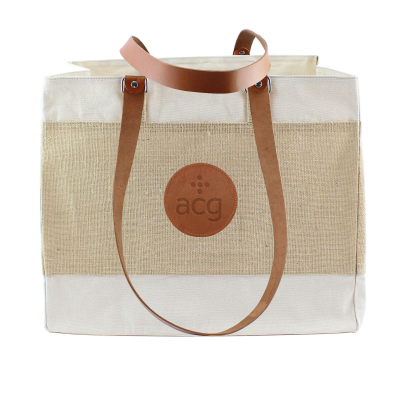 Picture of DELUXE JUTE & COTTON TOTE BAG with Chelsea Leather Handles