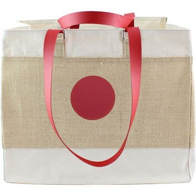 Picture of DELUXE JUTE & COTTON TOTE with Recycled Eleather Long Handles & Trim.