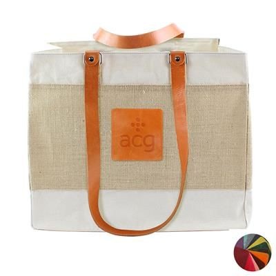 Picture of DELUXE JUTE & COTTON TOTE with Kensington Leather Long Handles & Trim.