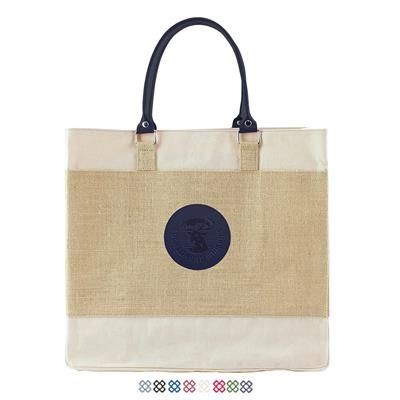 Picture of DELUXE JUTE & COTTON TOTE with Recycled Como Short Handles & Trim.