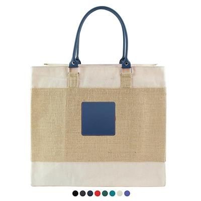 Picture of DELUXE JUTE & COTTON TOTE with Recycled Eleather Short Handles & Trim.
