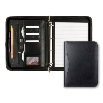 Picture of BLACK BALMORAL LEATHER A4 DELUXE ZIP RING BINDER