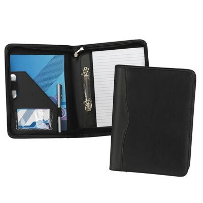 Picture of HOUGHTON A5 ZIP RING BINDER in Black Leather Look PU.
