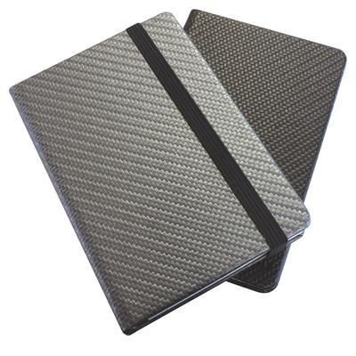 Picture of CARBON FIBRE TEXTURED A5 CASEBOUND NOTE BOOK with Elastic Strap.