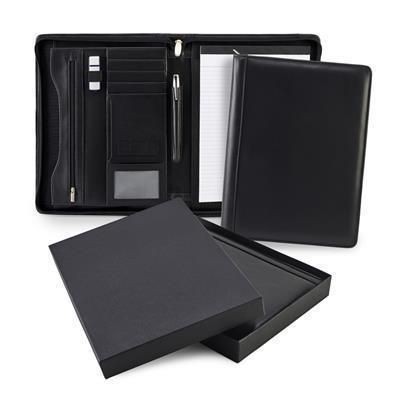 SANDRINGHAM NAPPA LEATHER A4 ZIP CONFERENCE FOLDER in Black