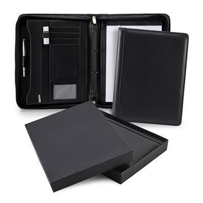 Picture of SANDRINGHAM NAPPA LEATHER A4 ZIP RING BINDER in Black.