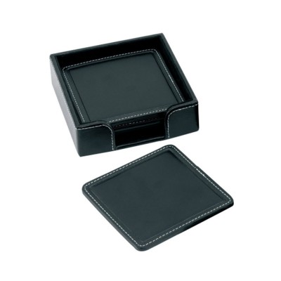 Picture of SANDRINGHAM NAPPA LEATHER SQUARE COASTER SET in Black.