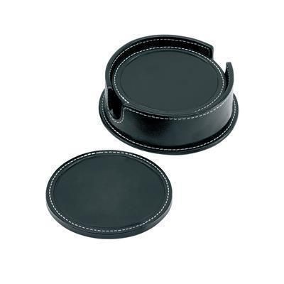 Picture of SANDRINGHAM ROUND COASTER SET in Soft Black Nappa Leather