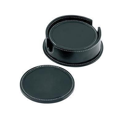 Picture of SANDRINGHAM ROUND COASTER SET in Soft Black Nappa Leather.