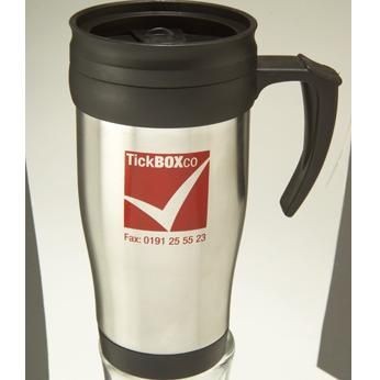 Picture of METAL TRAVEL MUG in Silver & Black.