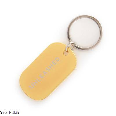 Picture of METAL DOG TAG STYLE KEYRING in Gold.