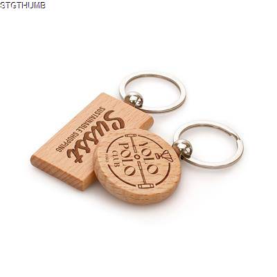 Picture of WOOD CIRCLE & RECTANGULAR KEYRING.