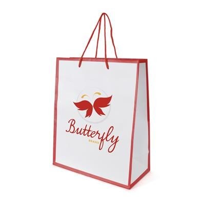 Picture of NEWQUAY MEDIUM WHITE PAPER BAG with Red Trim