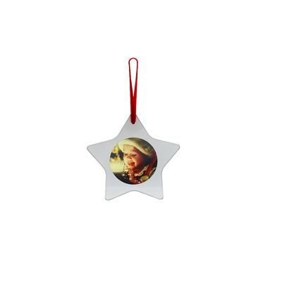 Picture of STAR SHAPE GLASS CHRISTMAS DECORATION with Round Printed Insert to One Side