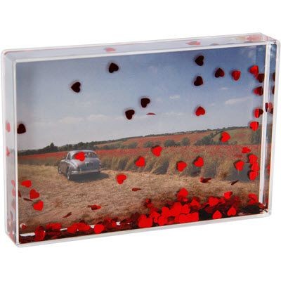 Picture of HEART SHAPE RED SEQUINS AND LIQUID FILLED ACRYLIC CUBE BLOCK with Large Branding Area