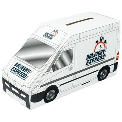 Picture of RECYCLED CARD VAN SHAPE MONEY BOX.