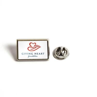 Picture of RECTANGULAR METAL PIN BADGE with Butterfly Pin Back Fitting.