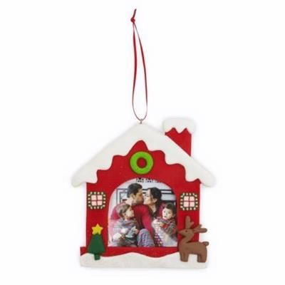 Picture of HOUSE SHAPE CHRISTMAS DECORATION with Red Satin Ribbon Loop