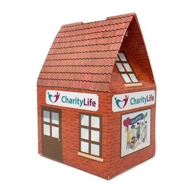 Picture of RECYCLED CARD HOUSE SHAPE MONEY BOX.