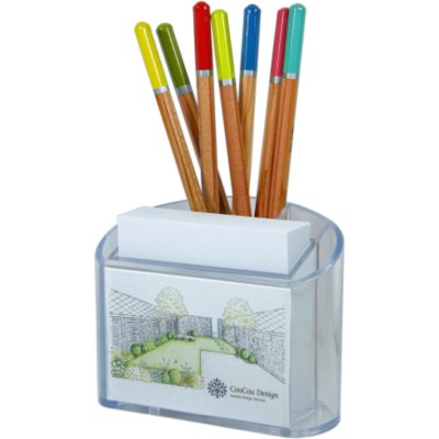 Picture of PLASTIC PEN & NOTE PAD CUBE BLOCK HOLDER in Clear Transparent