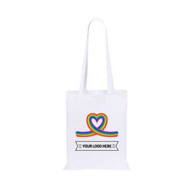 Picture of RAINBOW COTTON BAG - COLOUR - HEART in White