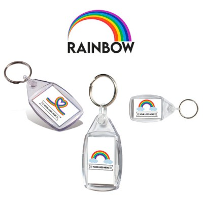 Picture of RAINBOW PLASTIC KEYRING - RAINBOW in Clear Transparent