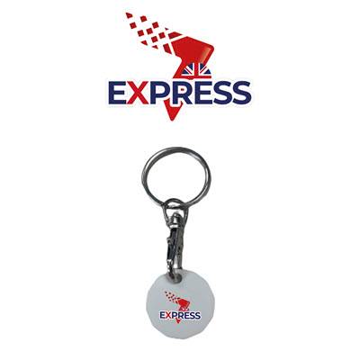 Picture of EXPRESS PLASTIC TROLLEY COIN PRINTED KEYRING.